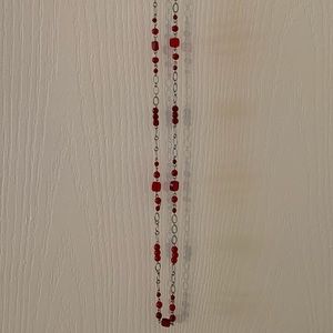 Long Red and Silver Fashion Jewelry Necklace